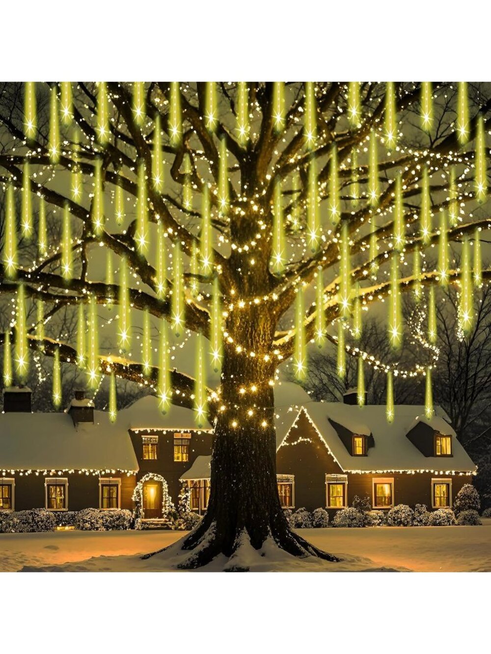 8 Tubes 192 LED Warm White Meteor Shower Ul Certified Christmas Light Decoration